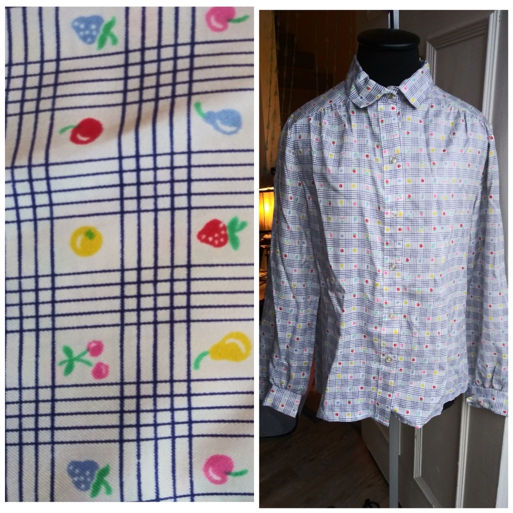 60s/70s Vintage Button down Fruit Stripes Retro
